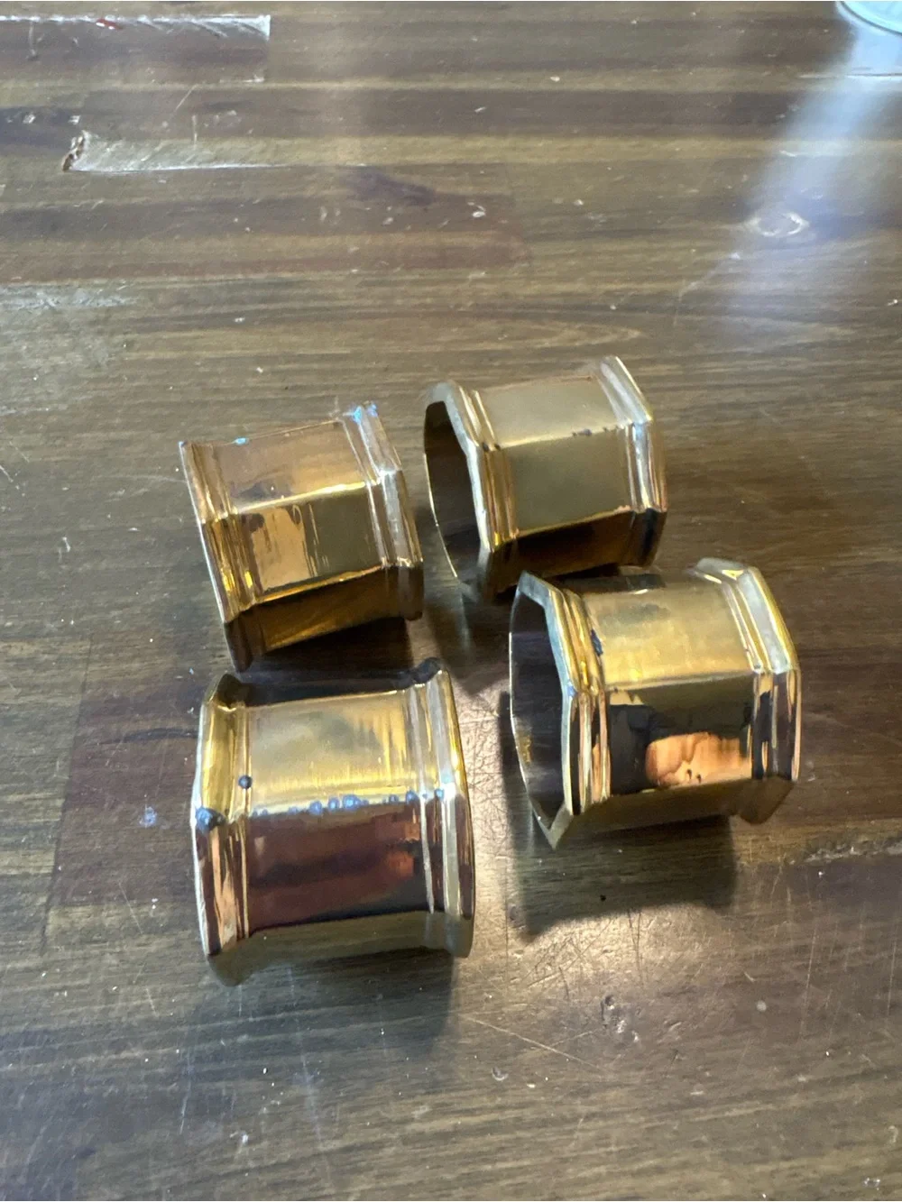 Vintage Brass Hexagon Napkin Rings Set 4 Made In India MCM Hollywood Regency